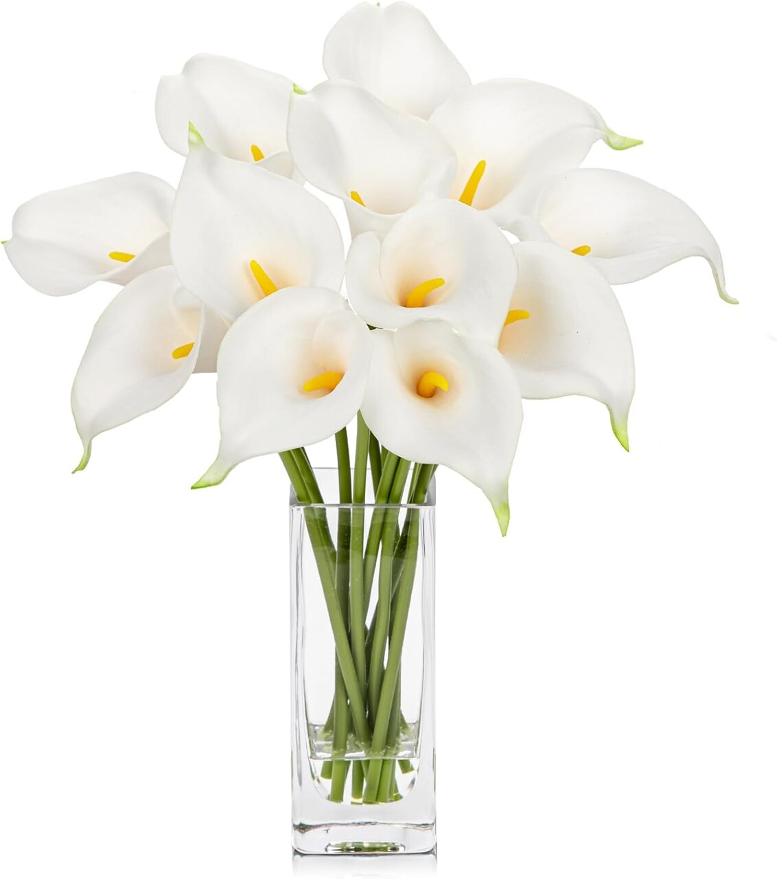 Fake Flowers in Vase 12“ Artificial Calla Lily Pure-White Flowers Arrangement with Vase and Faux Water for Home Decor Dining Table